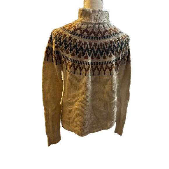 Cream J. Crew Half Turtleneck Sweater Medium with Gray & Mustard Print 30% wool - Picture 3 of 5